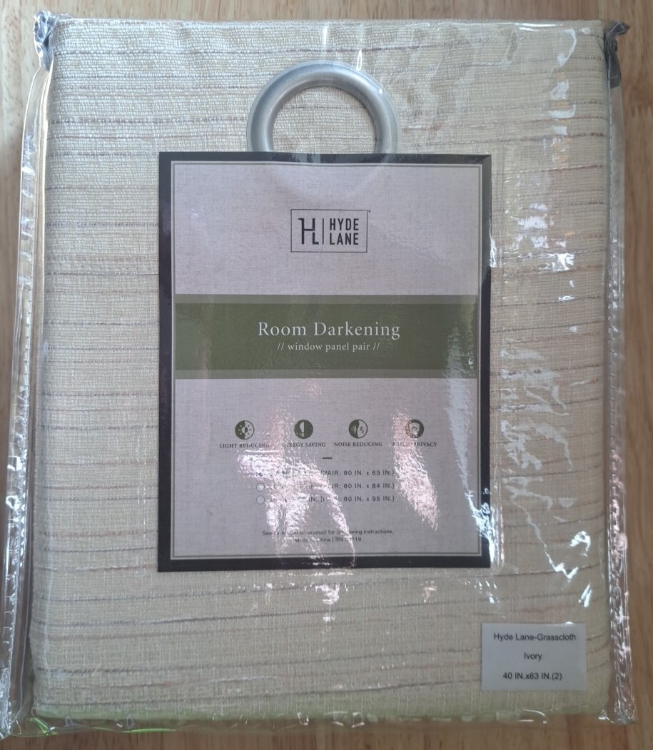 Hyde LANE-Grasscloth Ivory 40 In X 63 In Pair Of Room Darkening Curtains. #X837