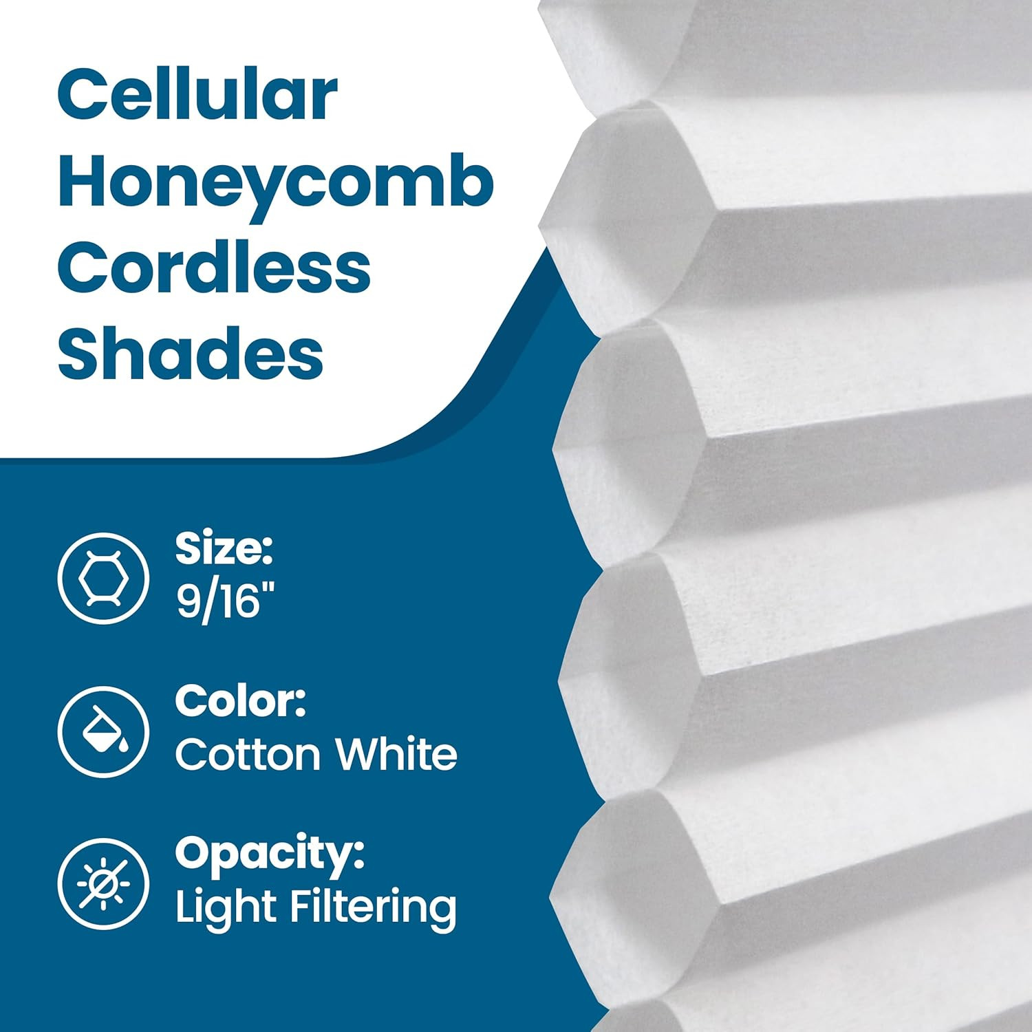 Light Filtering Cellular Honeycomb Shade, 34″ W x 48″ H, White