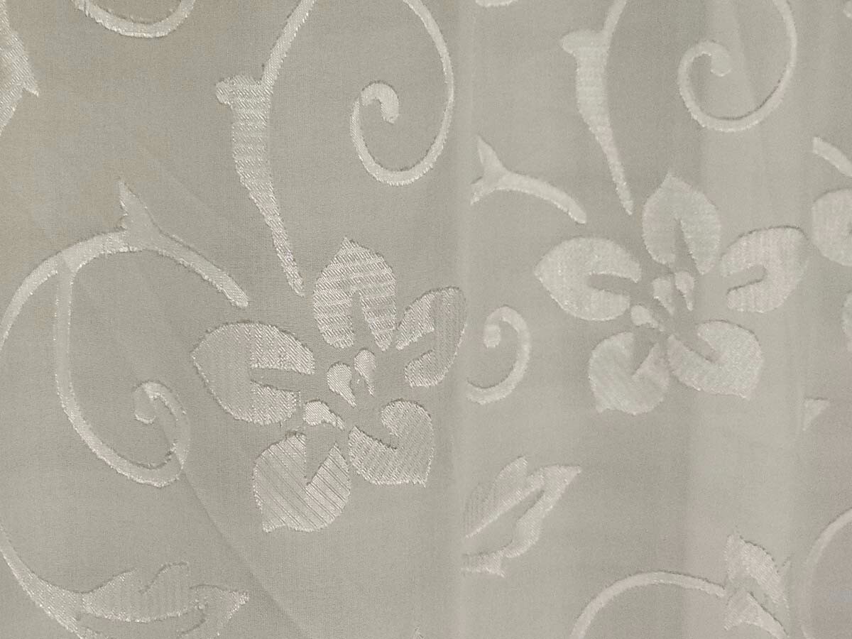 One Burnout Floral White Sheer Panel Window Curtain Jacquard Voile 56″W x 84″L