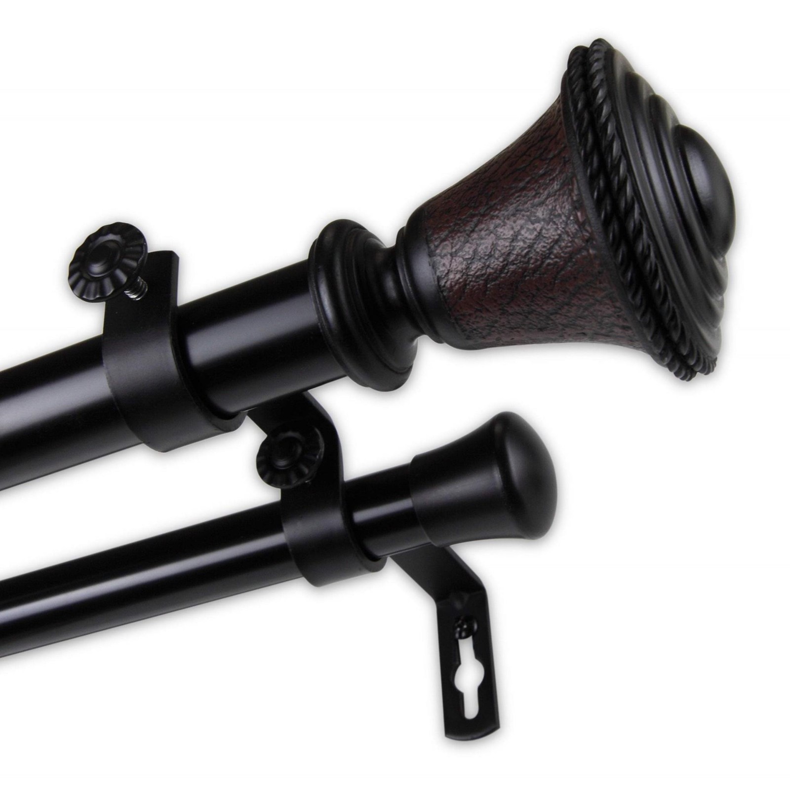 InStyleDesign Sheridan 1 inch Diameter Adjustable Double Curtain Rod Black 48 to