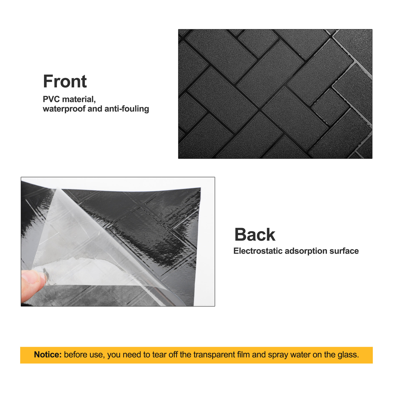 UV Block Privacy Window Film Black Diagonal Grid 17.7×78.7in Glass Static Cling
