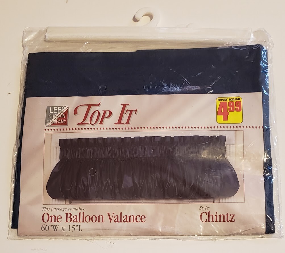 Vtg 90s Lees Top It Balloon Valance Chintz Navy and Mint 60”x15” USA NEW