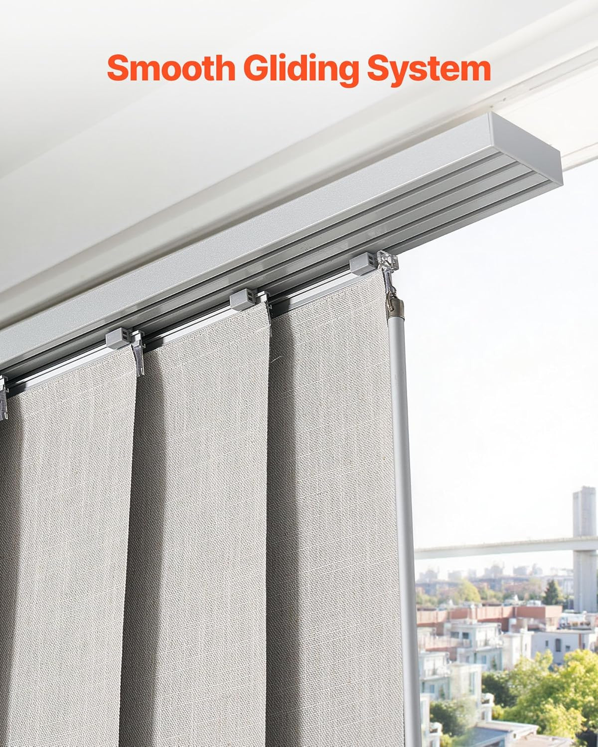 Panel Track Blinds, Extendable Track from 45.8 in to 86 in W, Trimmable Panel Cu