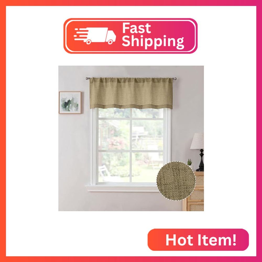 Tollpiz Linen Valance Bedroom Rod Pocket Semi Sheer Curtain Valances Burlap Ligh