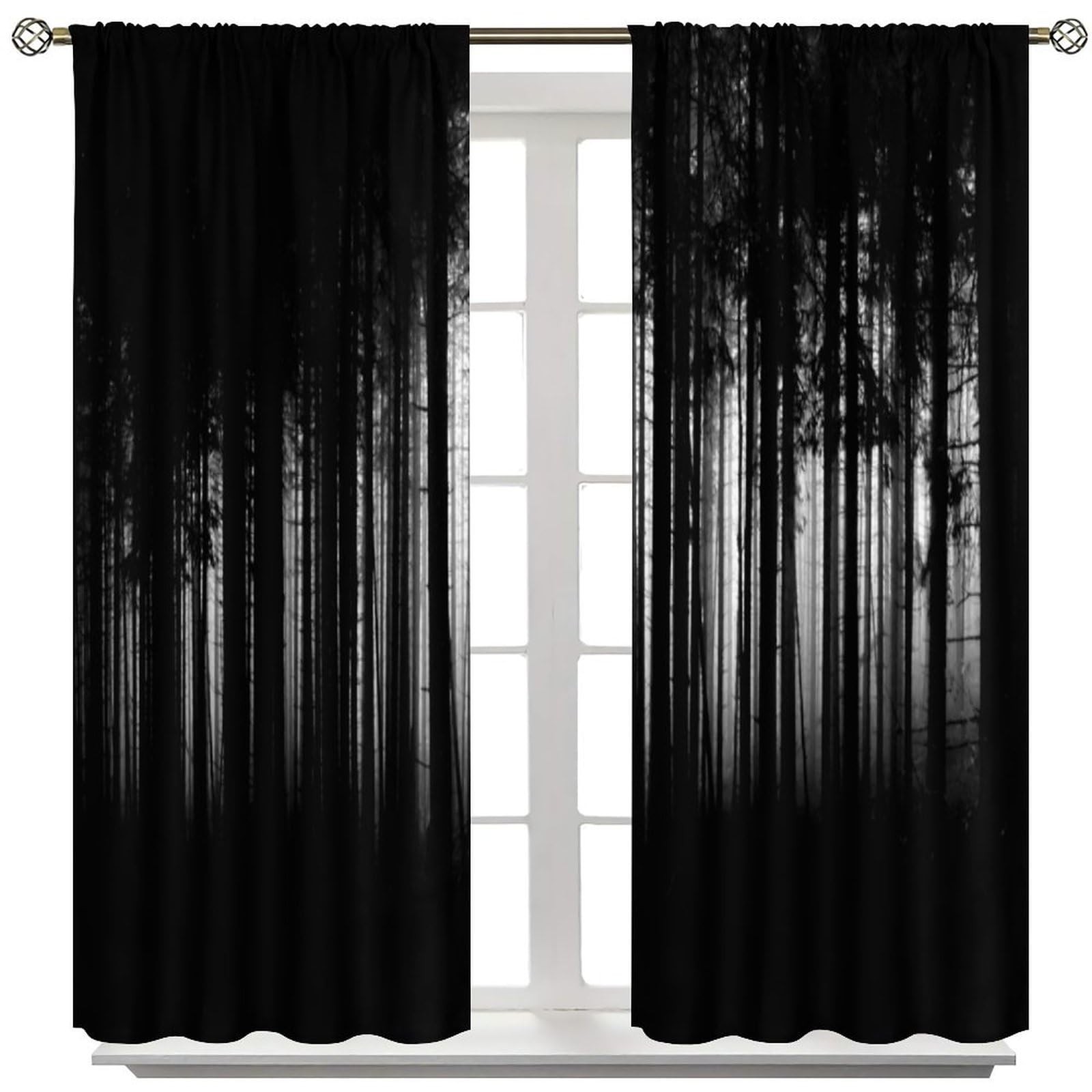 Gothic Forest Curtains Black Horror Dark Halloween Grunge Background Art Prin…