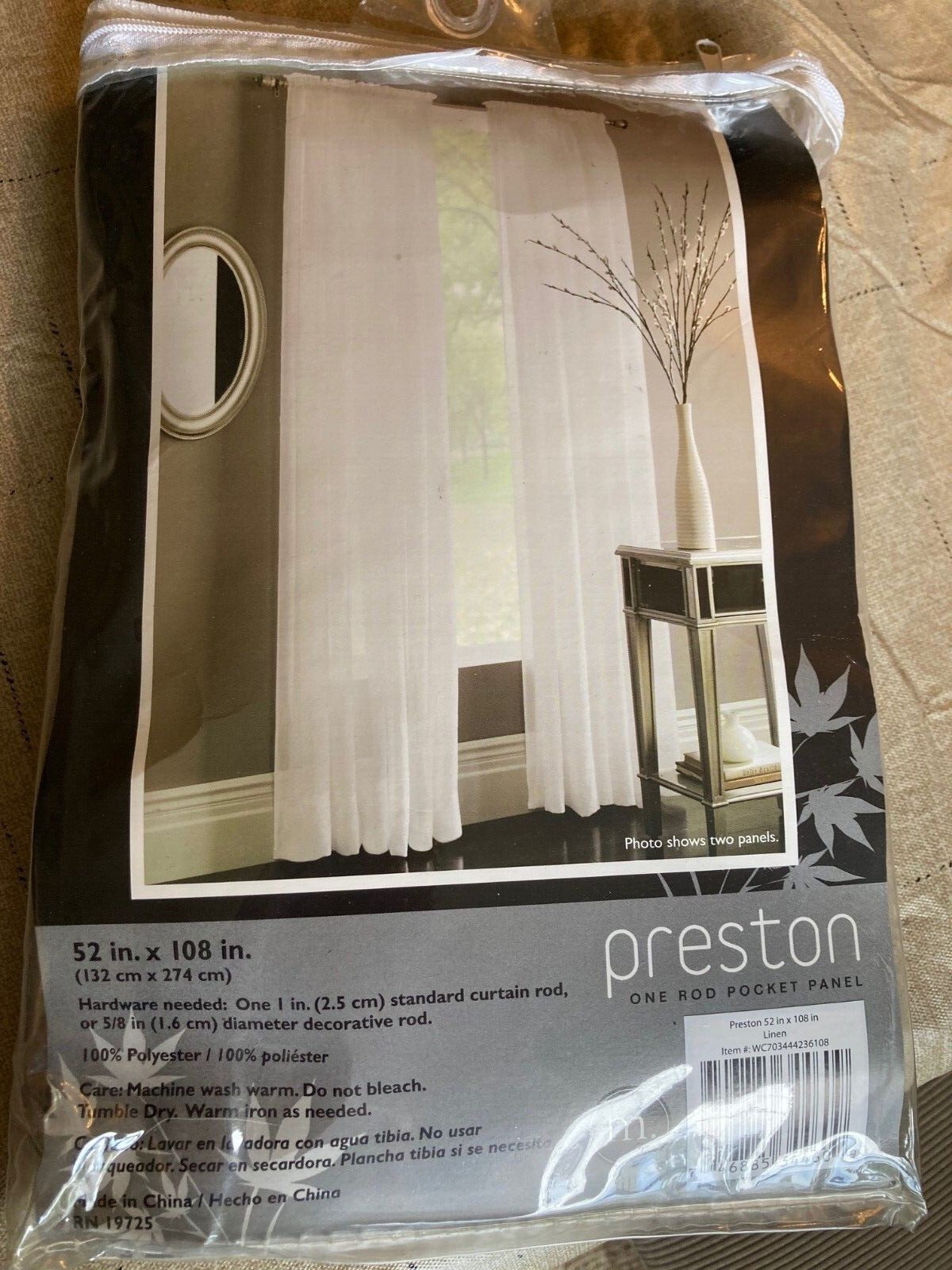 Preston One Rod Pocket Panel Linen 52in X 108in One Panel NWT