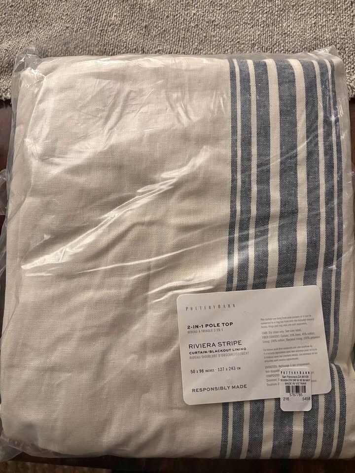 Pottery Barn Rivera Navy 50W x 96L Light-filtering Curtains. Set of 2