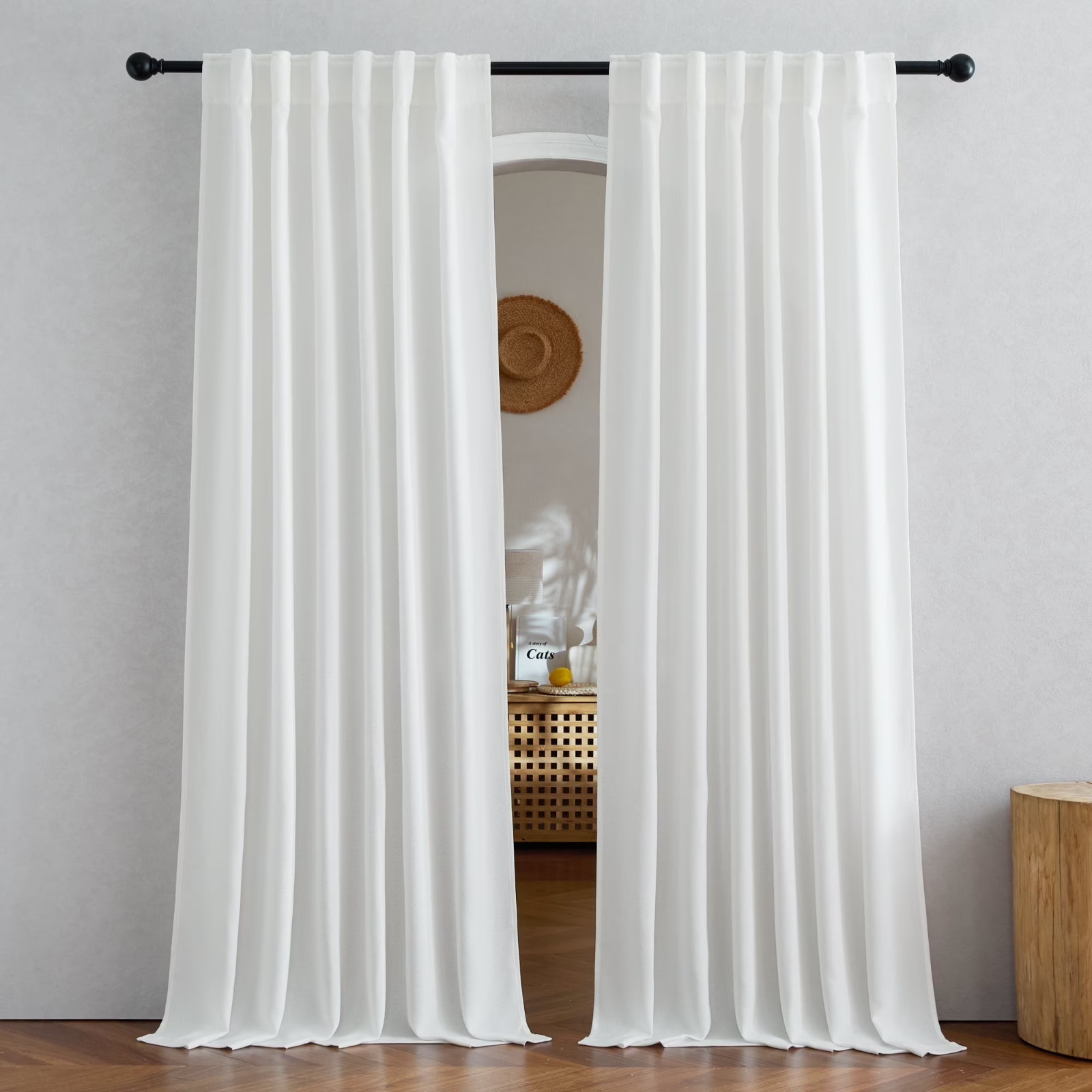 Nicetown White Linen Sheer Curtains 52″x84″ Rod Pocket Back Tab 2 Sets New