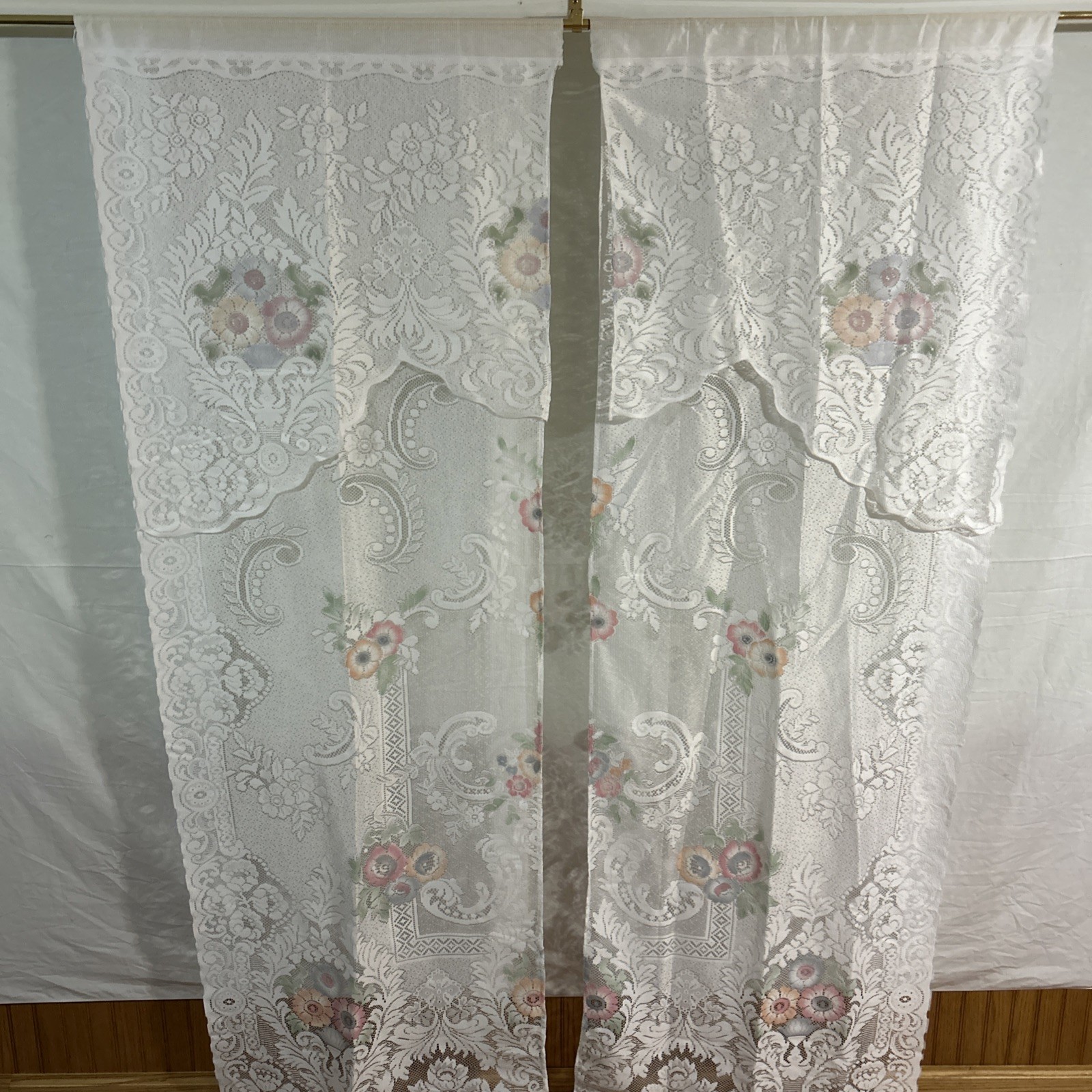 Lace Floral Curtains 28″x80″ New Out Of The Package