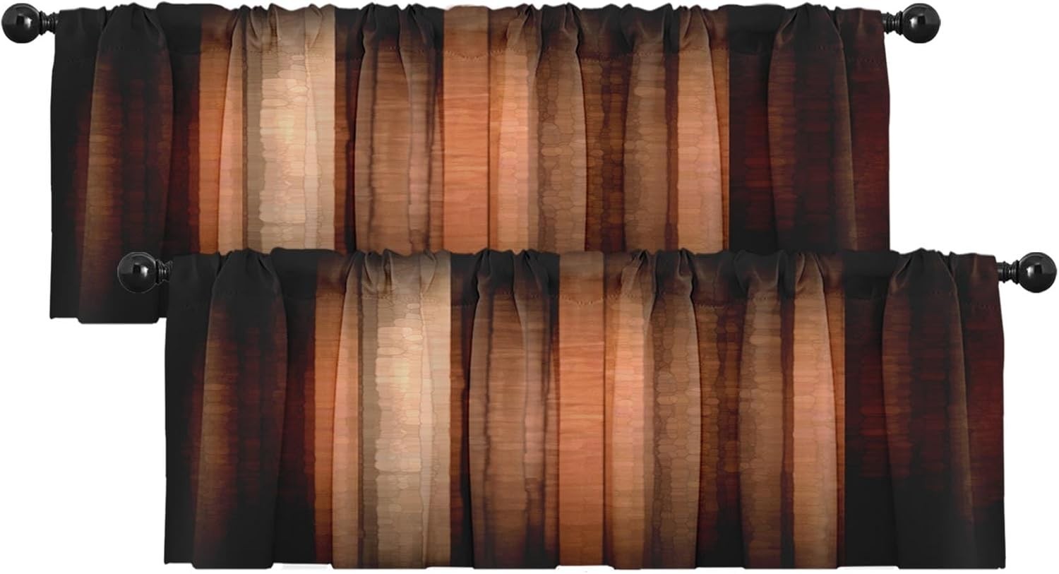2 Pack Valances Window Treatments, Orange Copper Vintage Stripe Blackout