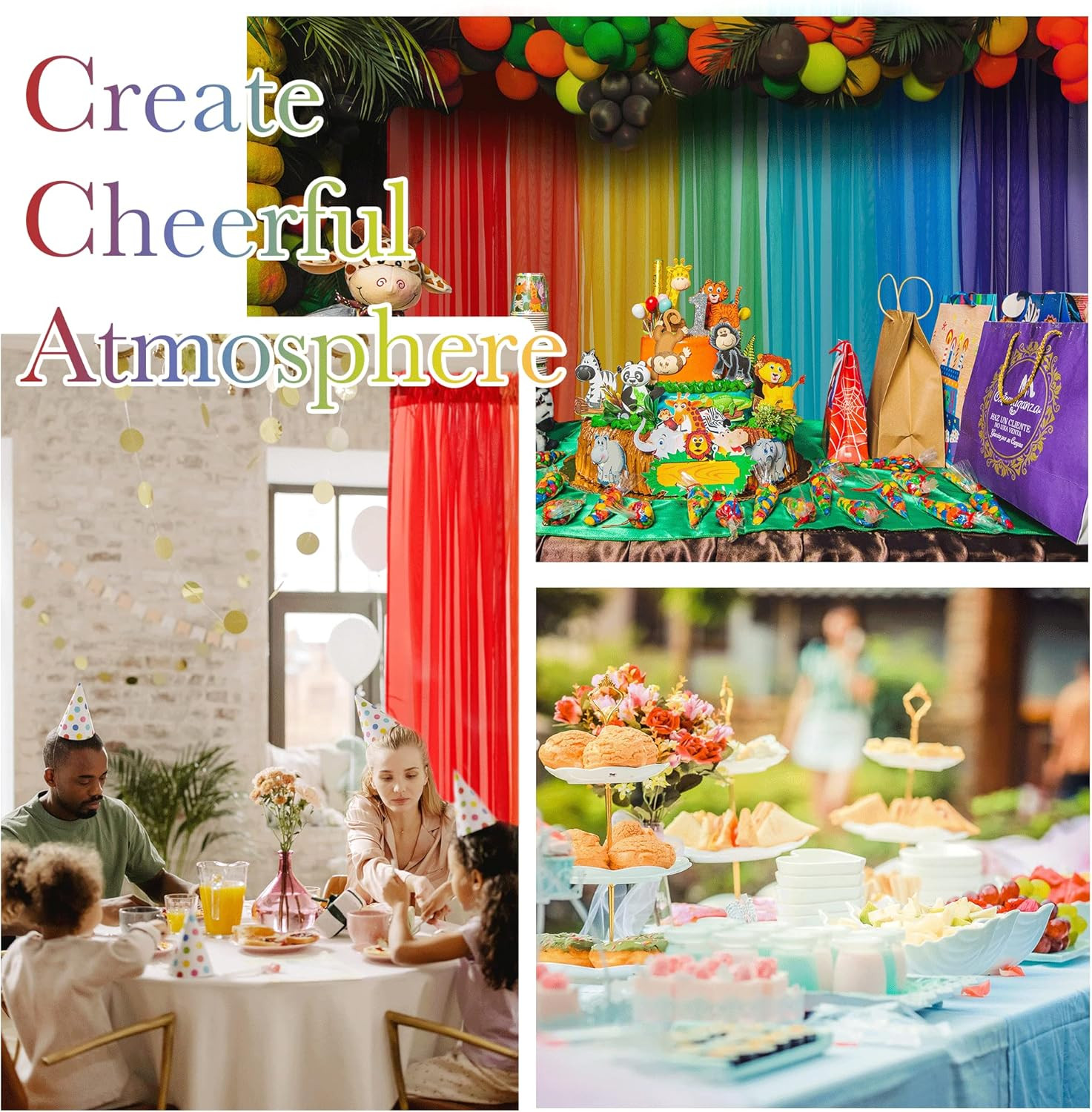 7 Pieces Rainbow Sheer Curtains – Colorful Backdrop Bright Drape Set for Playroo