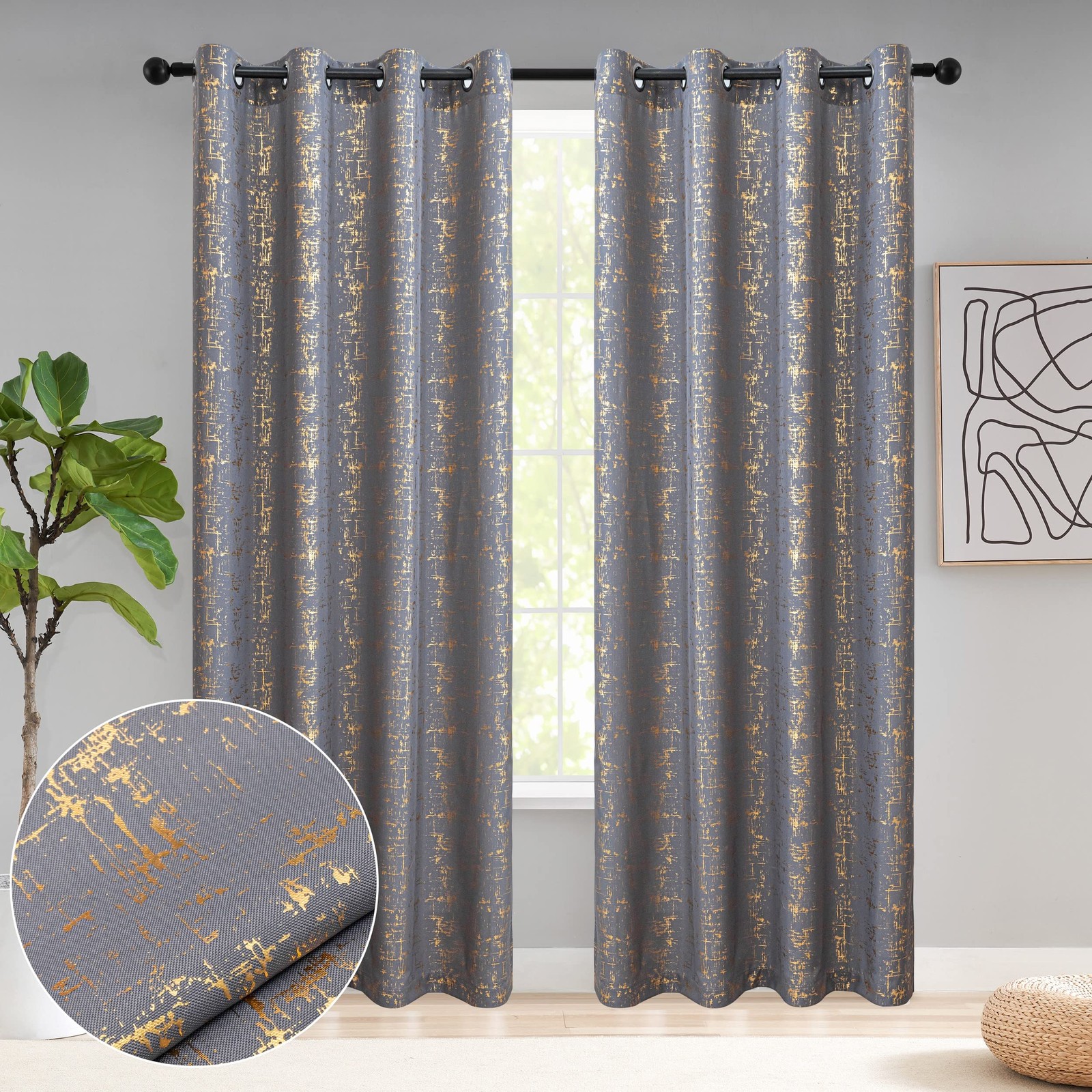 Soft Grey & Gold Glittering Geometric Dots Curtains 108″ – Extra Long Luxury …