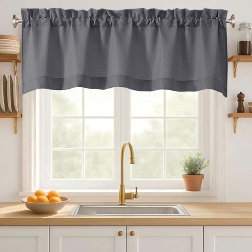 Valance for Windows 18 Inch Length, Light 60″W x 18″L (Pack of 1) Dark Grey