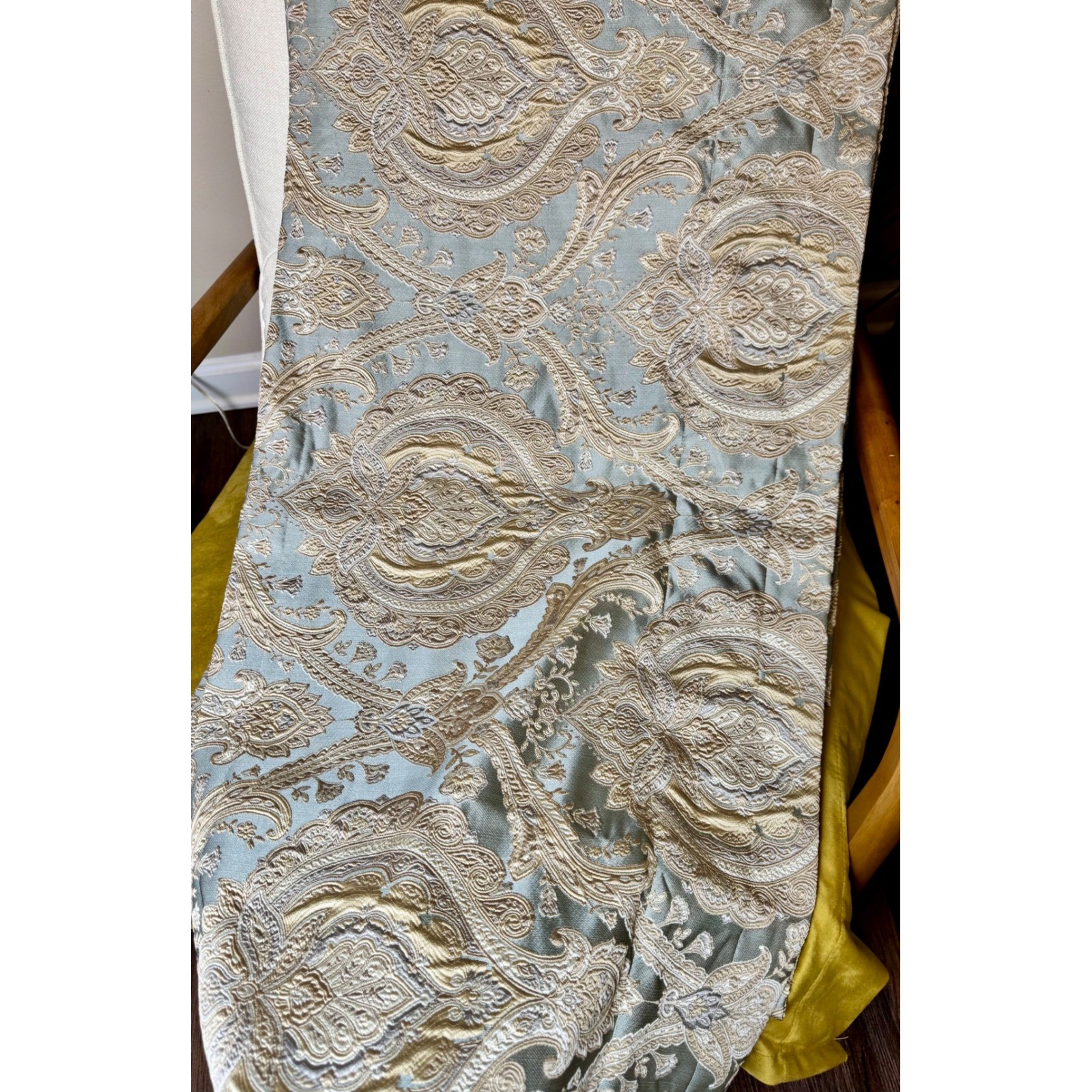 Rose Tree Norwich Medallion Set 5 Blue Gold Damask Paisley Lined Valances Luxury