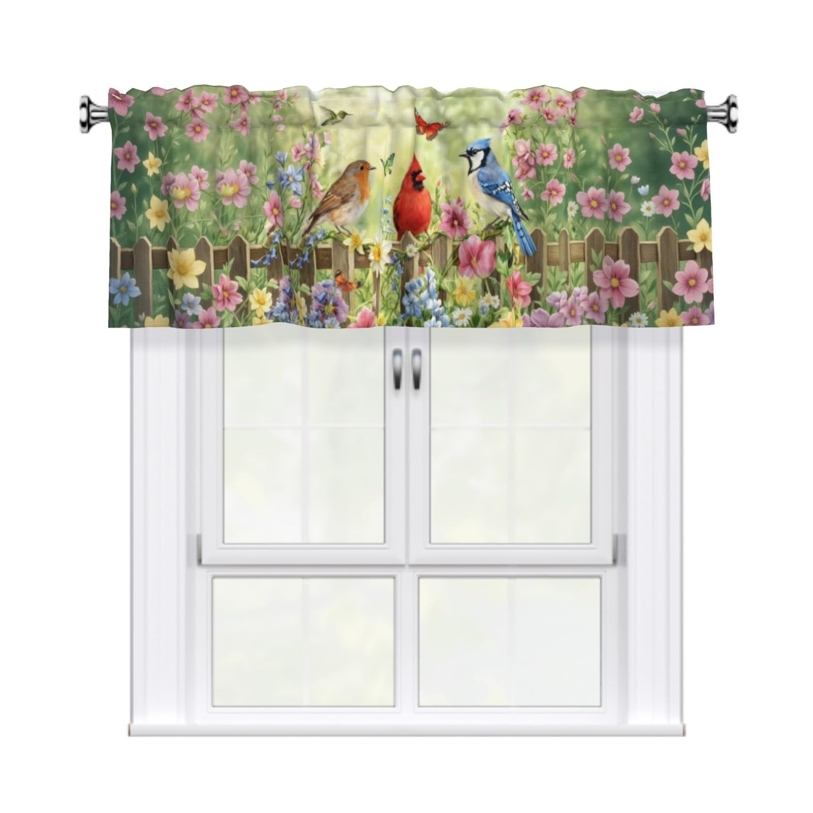 Birds Spring Valances Kitchen Curtain Summer Flowers Bird Valance for Windows…