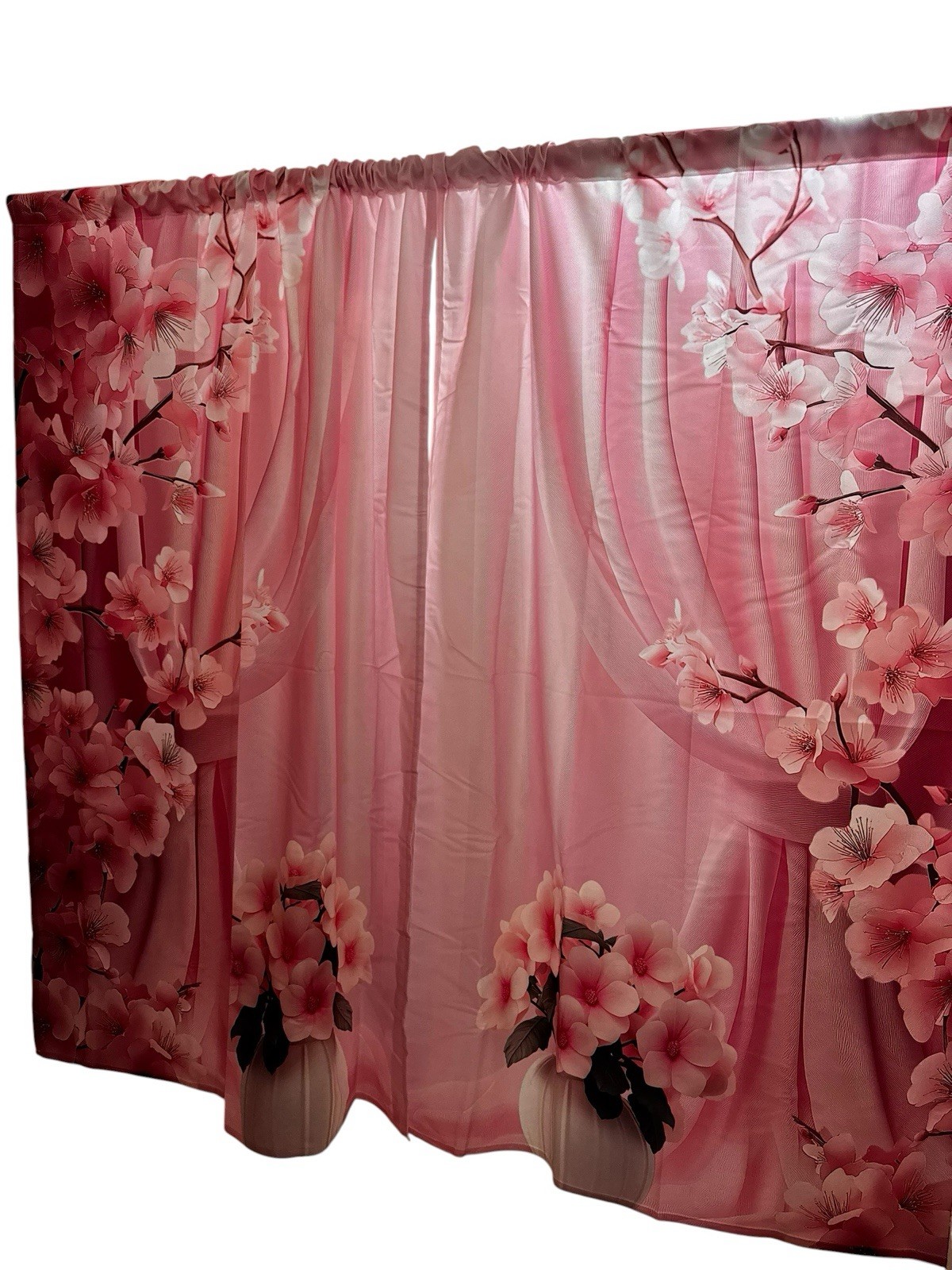 Pink Floral Cloth Window Curtain Panels Set of 2 Cherry Blossom 61×41