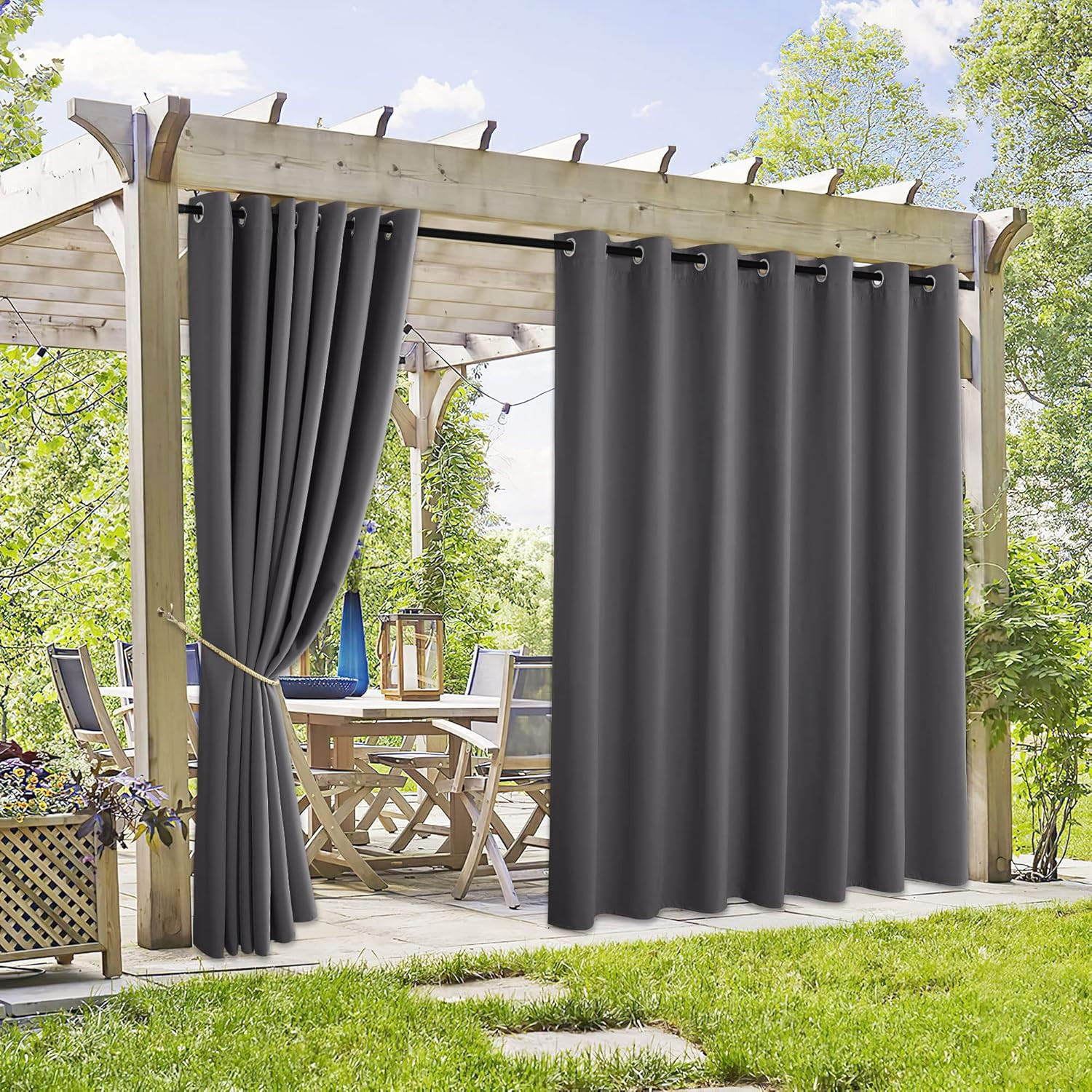 Extra Wide Blackout Outdoor Curtains – 105×84 Inches, Waterproof Grey Panels