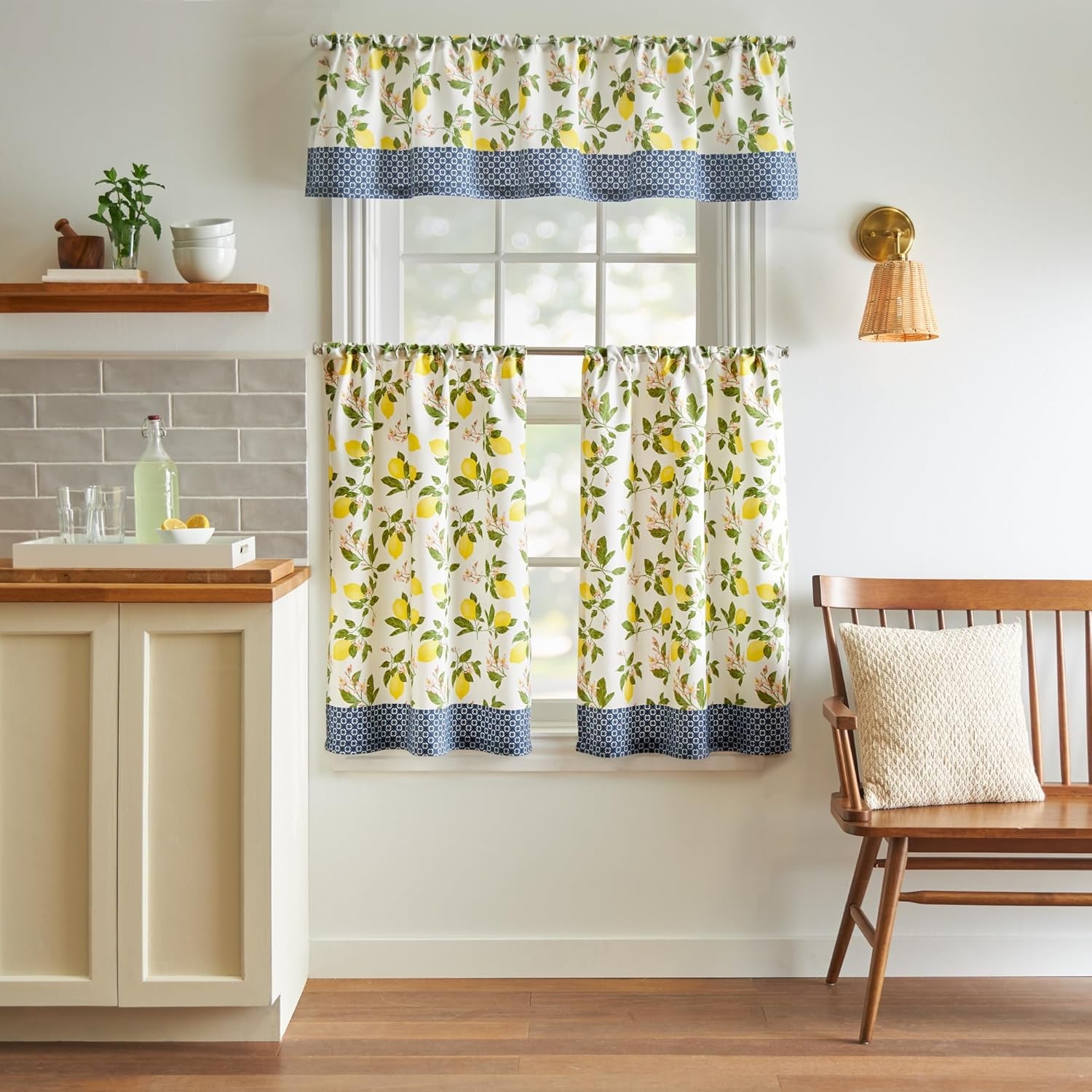 Lemons 3-Piece Window Curtain Valance and Tiers Set, Yellow