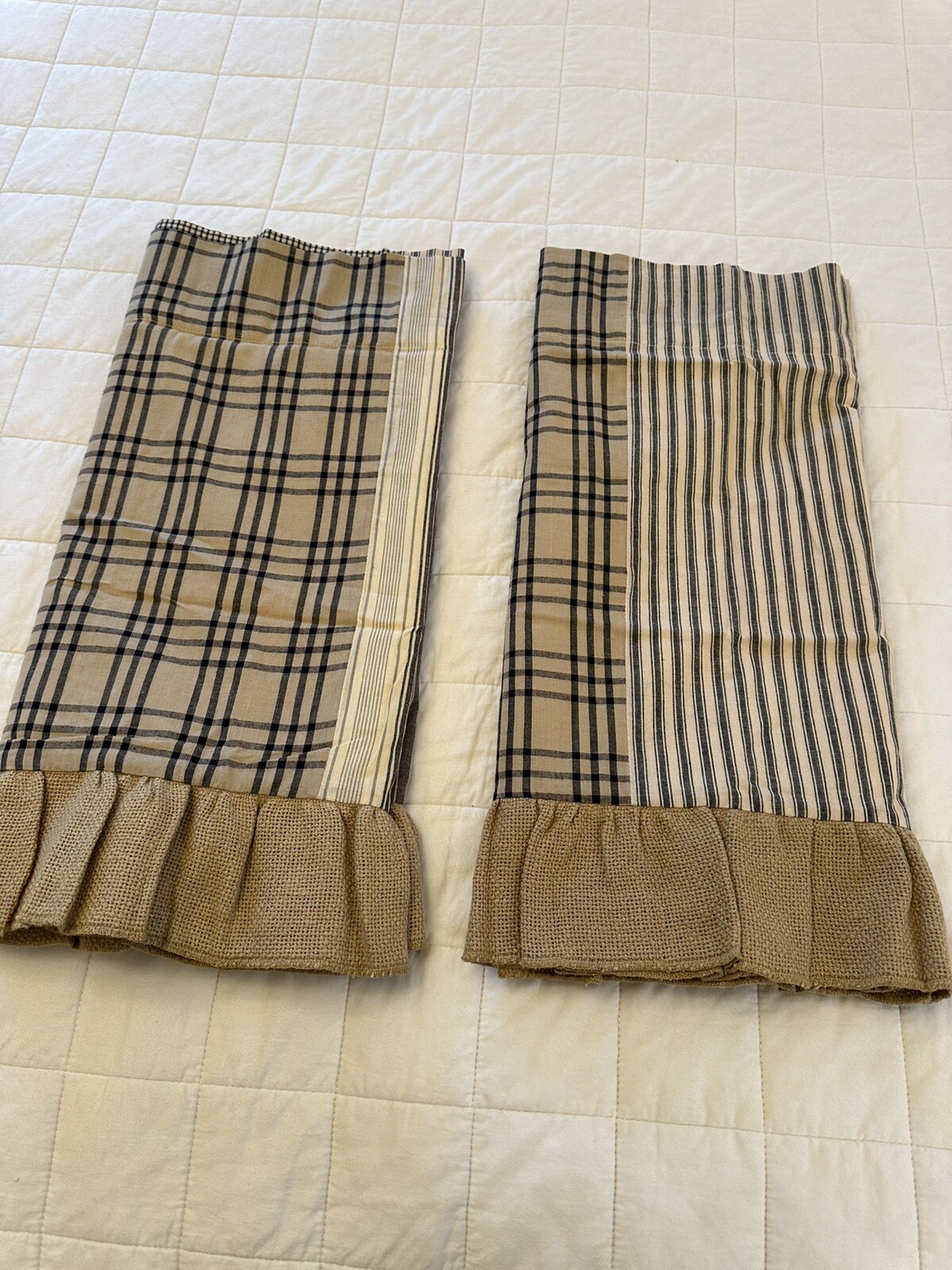 Pair Farmhouse Curtain Valances Beige Gray April & Olive VHC Brands 19×72”