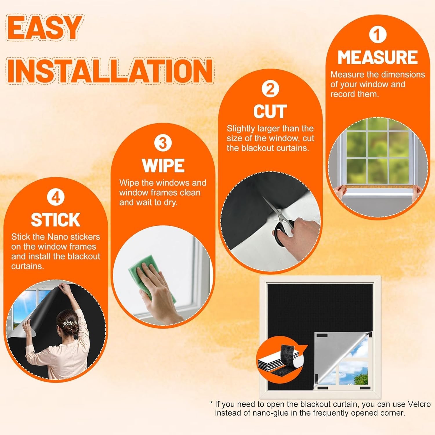100% Black Out Window Cover Portable Blackout Shades Adhesive Thermal Blackout