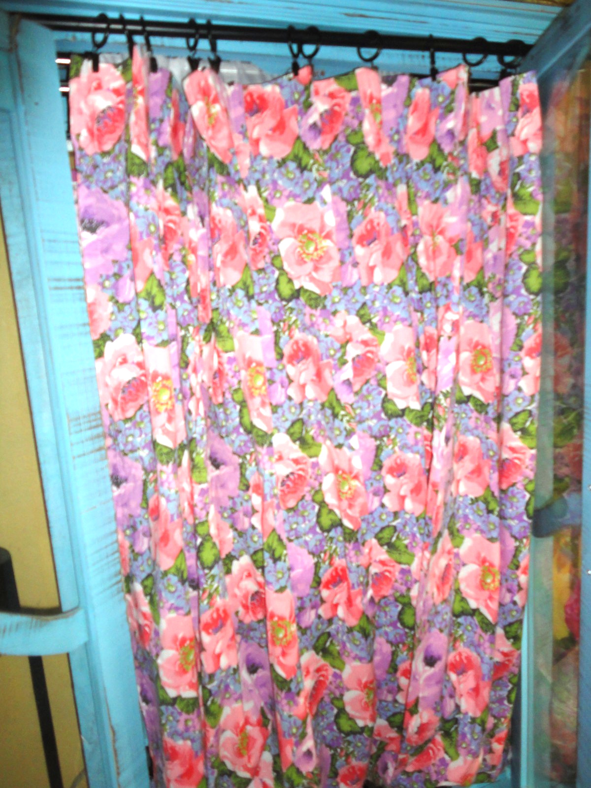 VINTAGE JCP PENNEY MID mod pink purple floral (3) PINCH PLEATED PANELS 26X83