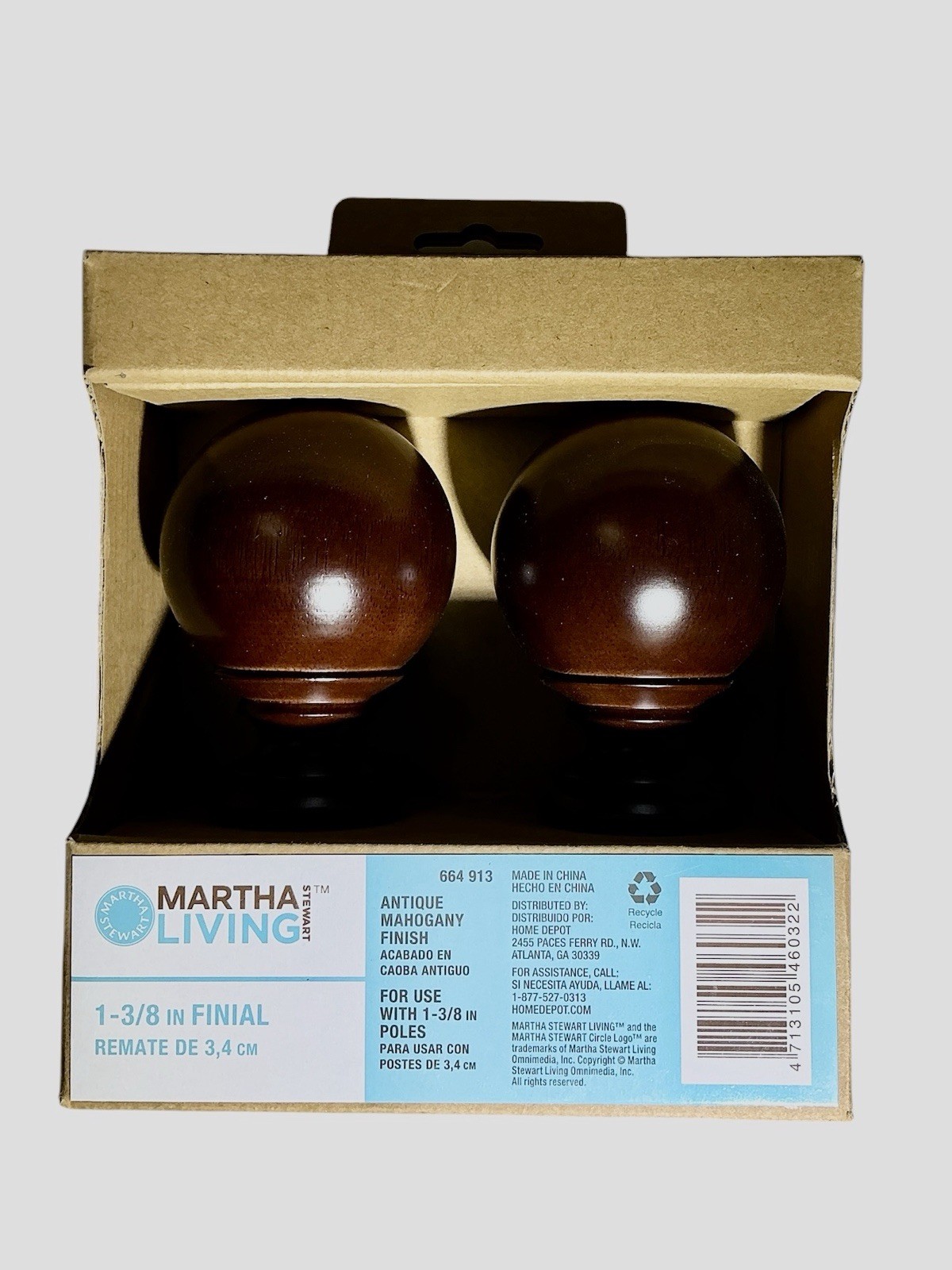 Martha Stewart Living Mahogany Ball Finials 1-3/8″ New In Box – Set of 2