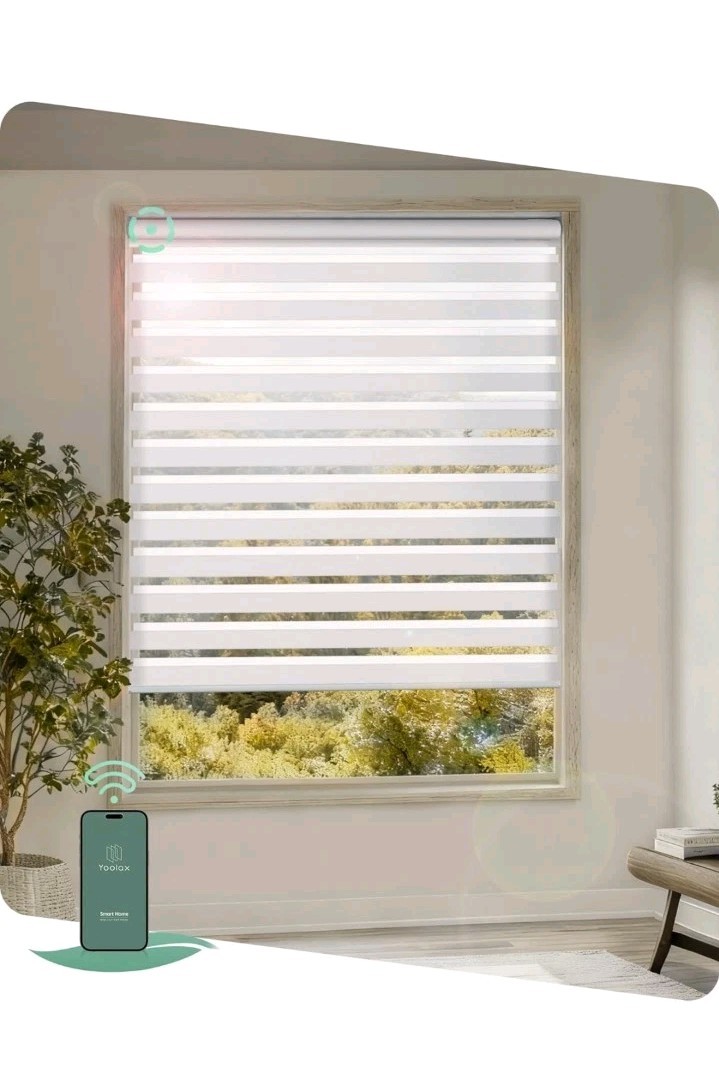 Smart Motorized Zebra Blinds No Drill White Blackout Dual Layer Shades 22×72″