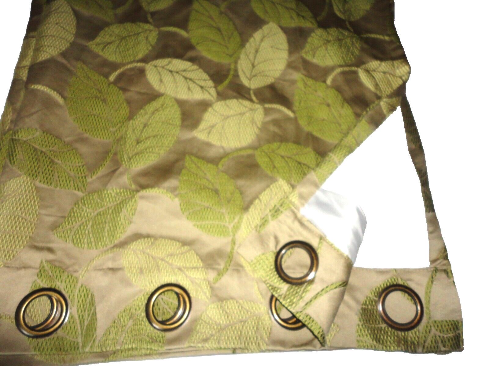 PIER 1 IMPORTS FREEMONT LEAF MOTIF GREEN DAMASK (2)GROMMET PANELS CURTAIN 50X105