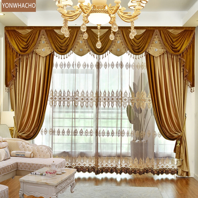 European high-end court velvet gold cloth blackout curtain valance drape B590