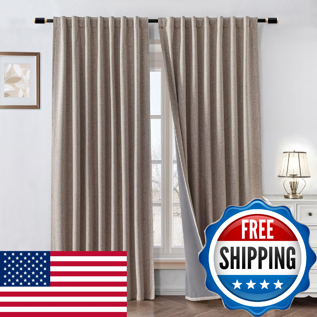 Zyvola 100 Curtains 90 Inch Length 2 Panels Faux Linen Long Drapes For Bedroom