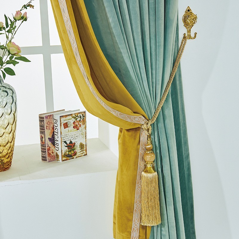 french flannelette green thick velvet blackout curtain tulle valance drape C2173