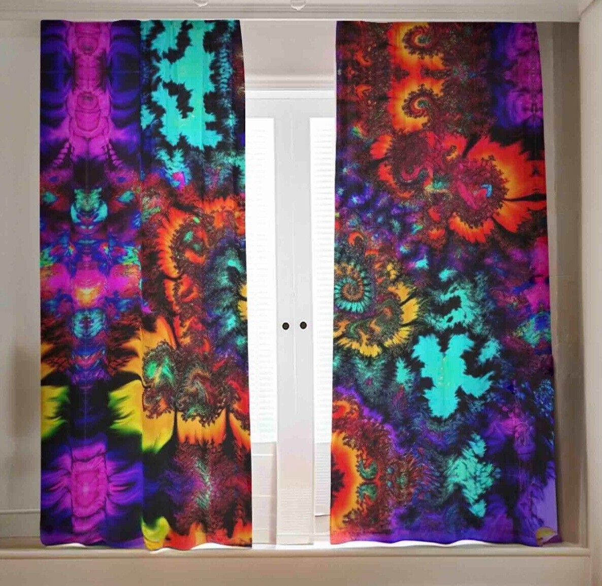 Fractal Tie Dye Blackout Curtains Shades Psychedelic Darkening Cooling Rainbow