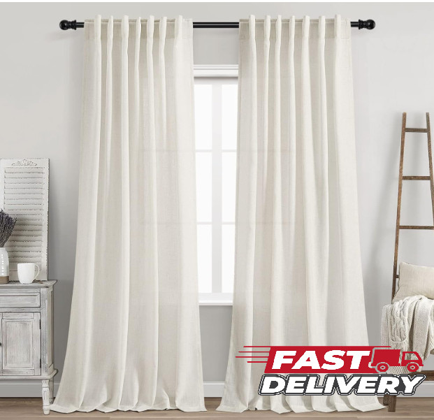Juego de 2 Cortinas de Lino Beige 84 Inch Semitransparentes para Sala de Estar
