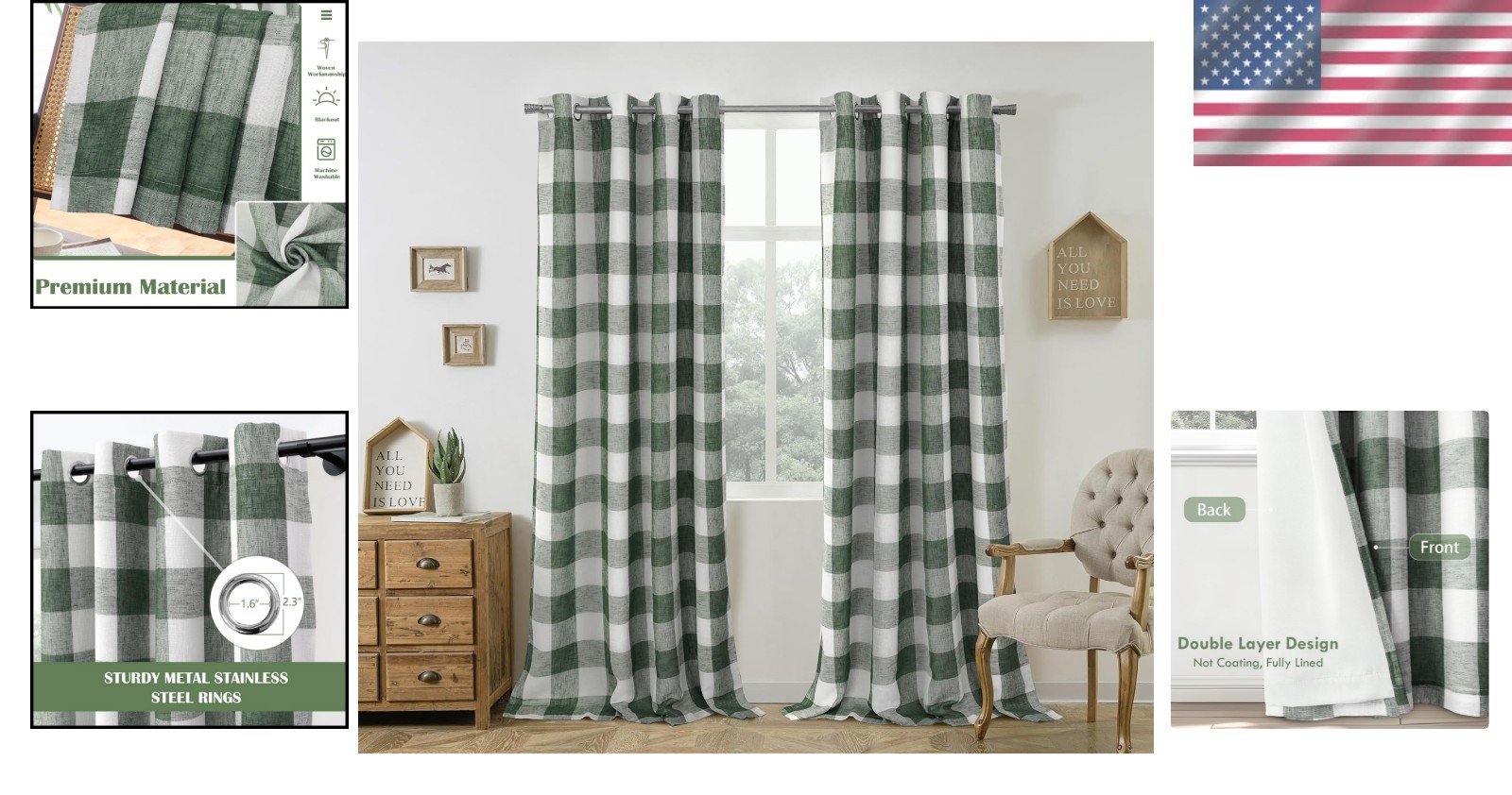 Buffalo Plaid Blackout Curtains 52×84 Loden Green – Set of 2