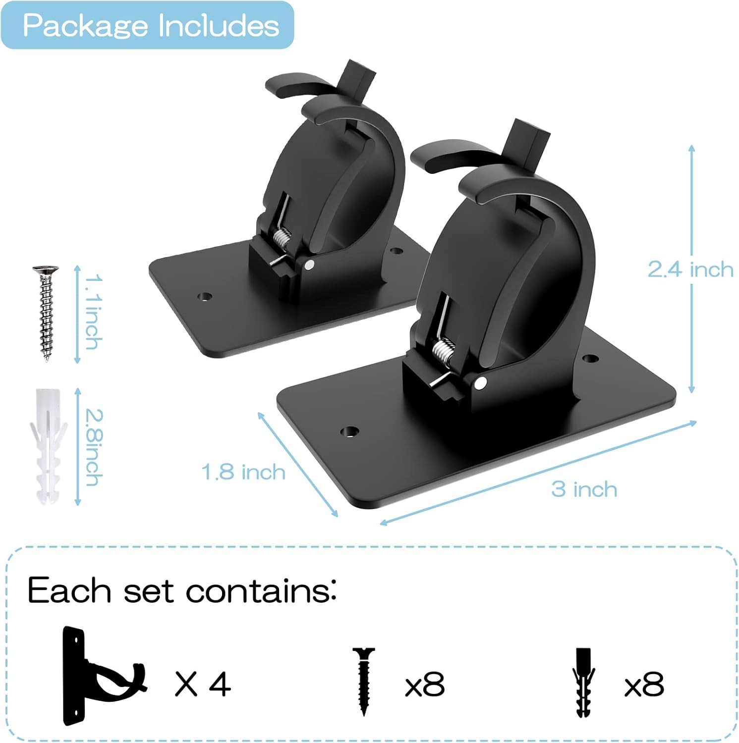 4 Pieces Universal Plastic Self Adhesive Curtain Rod Bracket No Drill for Home