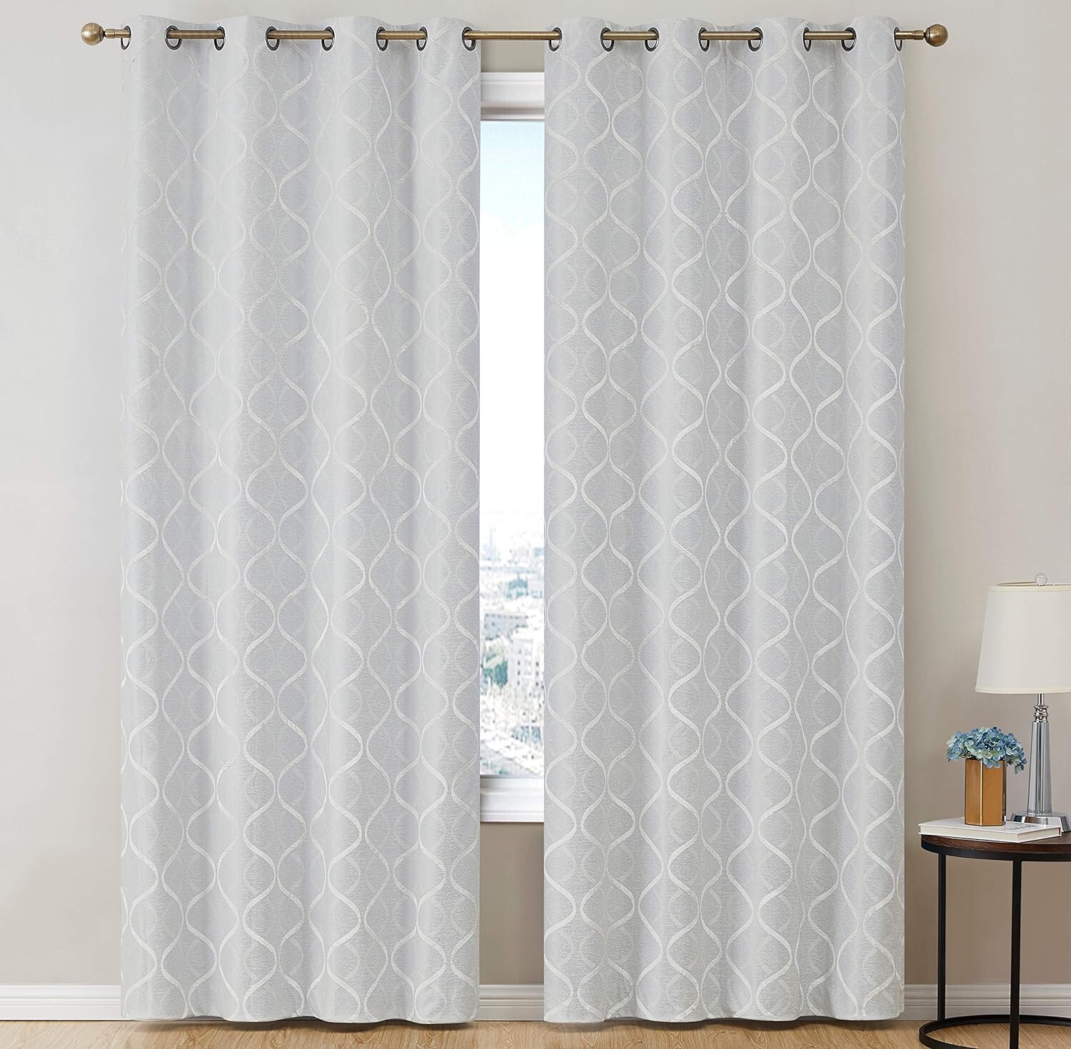 HLC.ME Versailles Lattice Flocked 100% Complete Blackout Set of 2 silver