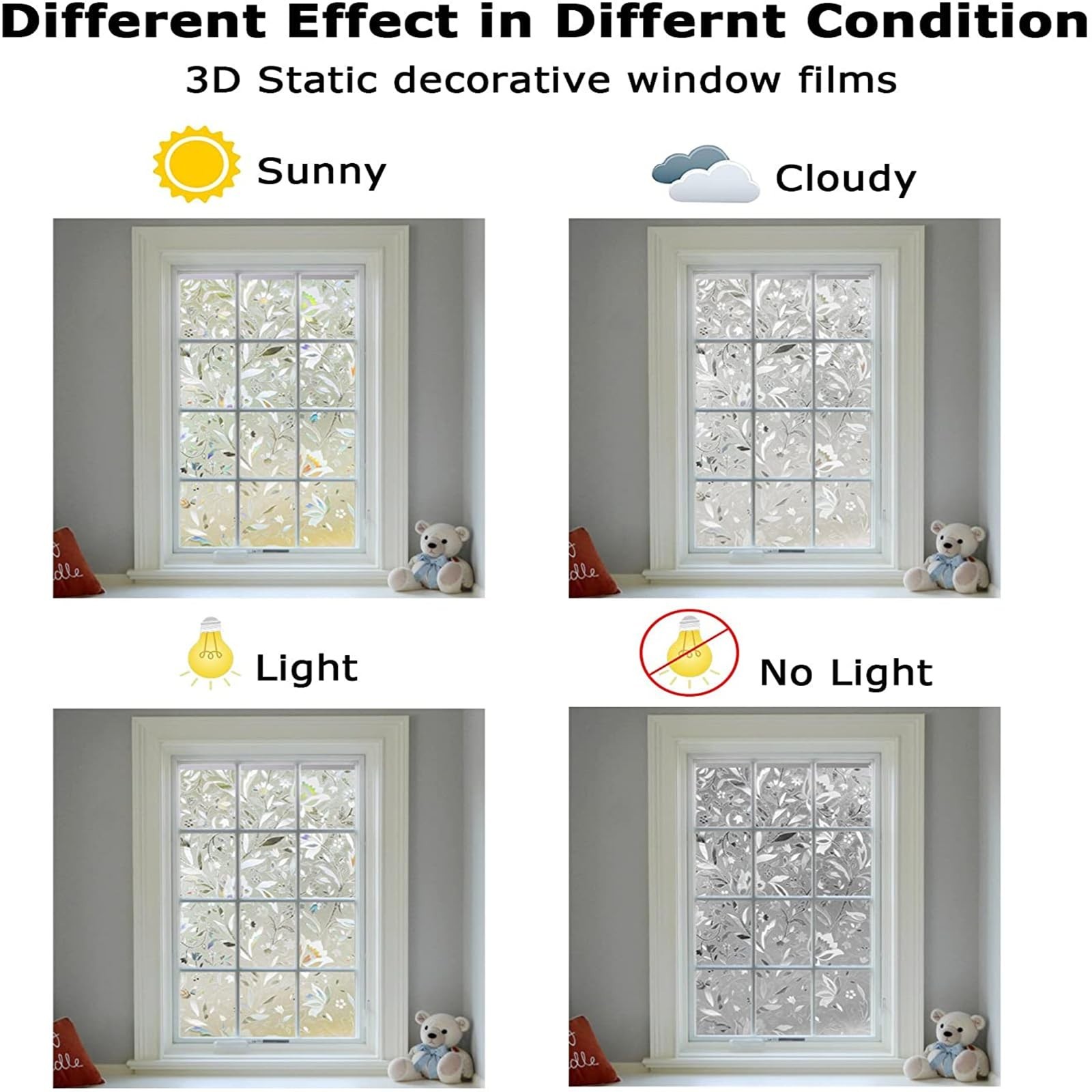 LEMON CLOUD Window Film, Decorative Window Privacy Film, 3D Stained Glass Win…