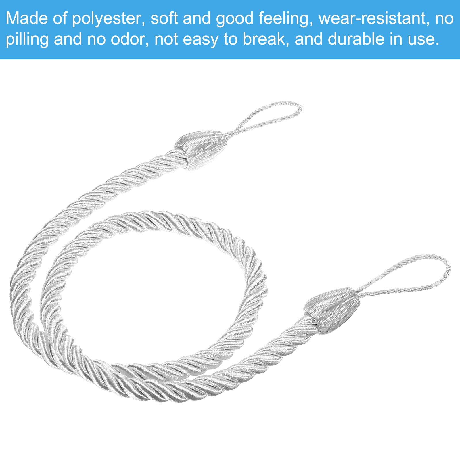 4pcs Curtain Tiebacks Ropes with Hooks Bolts White