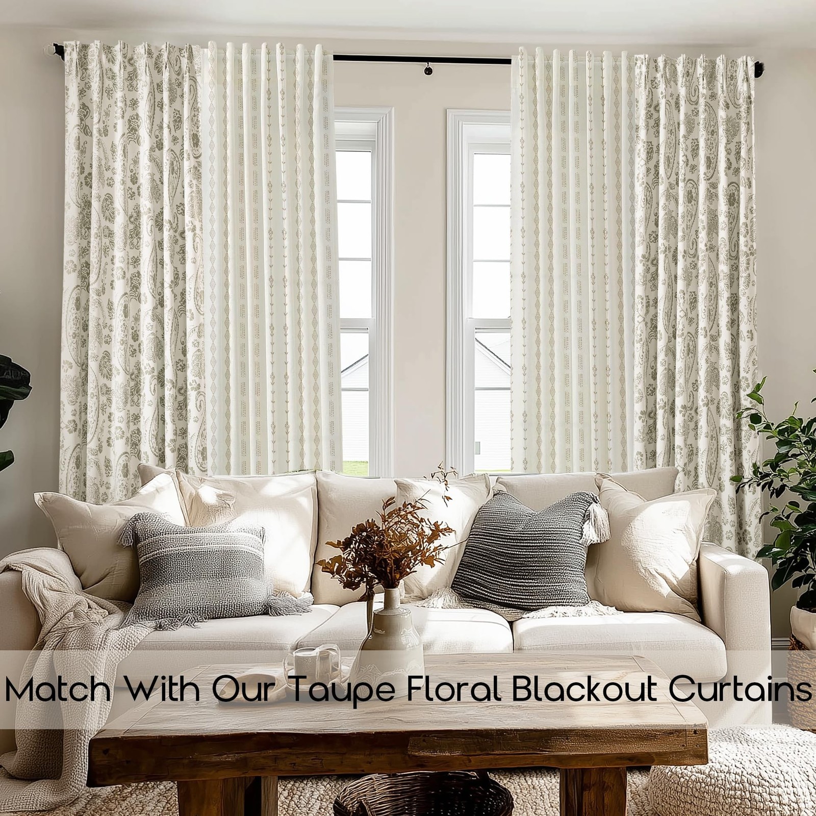 Neutral Farmhouse Curtains for Living Room 84 Inches Long,Taupe Cream Boho Li…