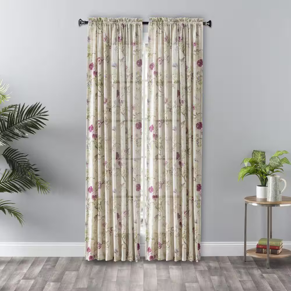 Balmoral Lilac Polyester Crushed Taffeta Floral 48 In. W X 63 In. L Rod Pocket L
