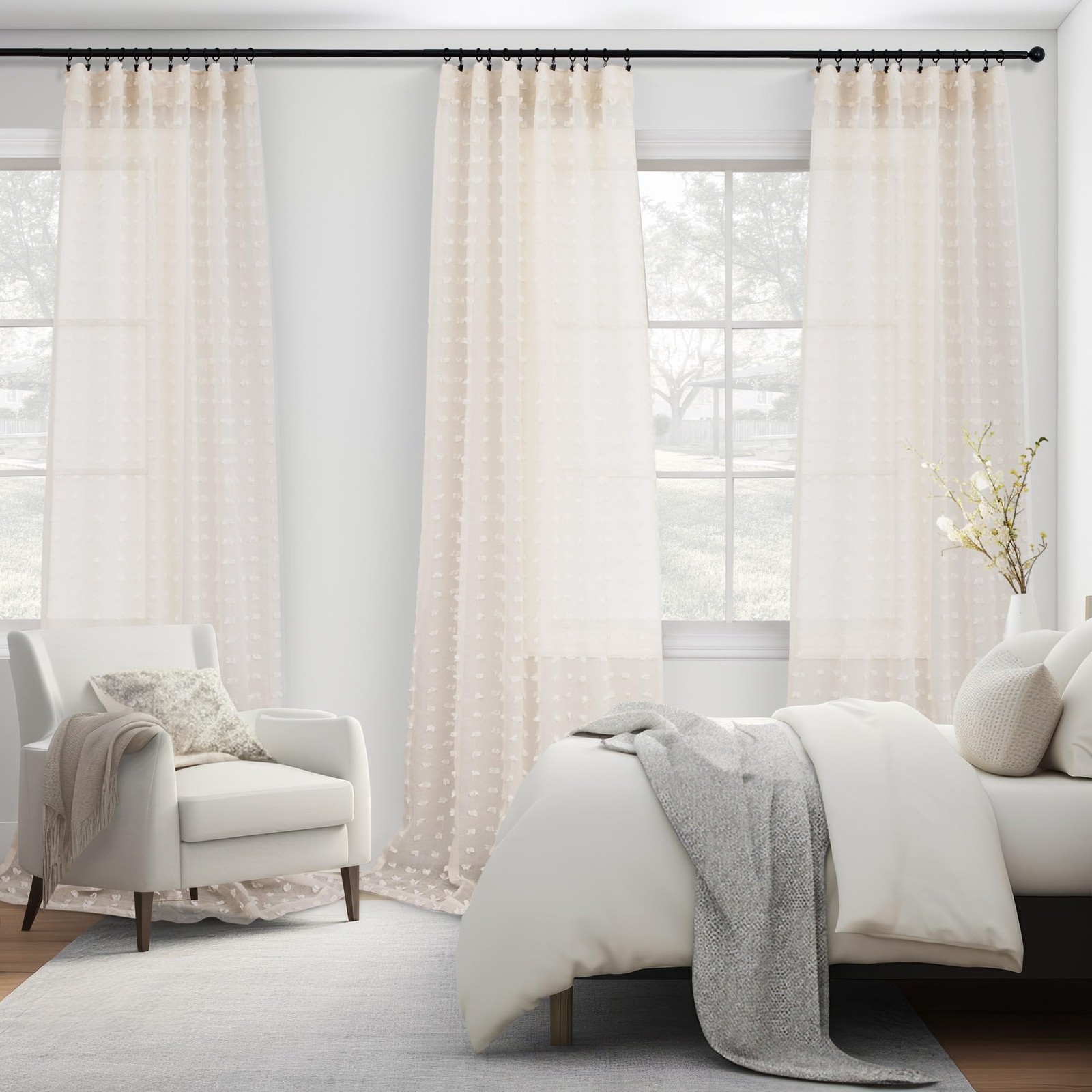 Beige Sheer Curtains 84 Inches Long for Bedroom Living Dining Room Cute Boho …