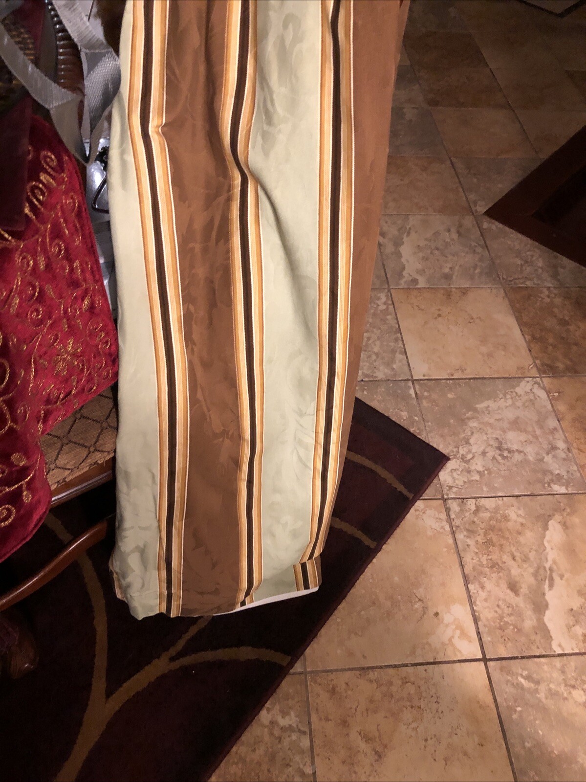 1 Pr Waverly Capulet Stripe Parchment Green Brown Lined Curtain Panel 50×84″ EUC