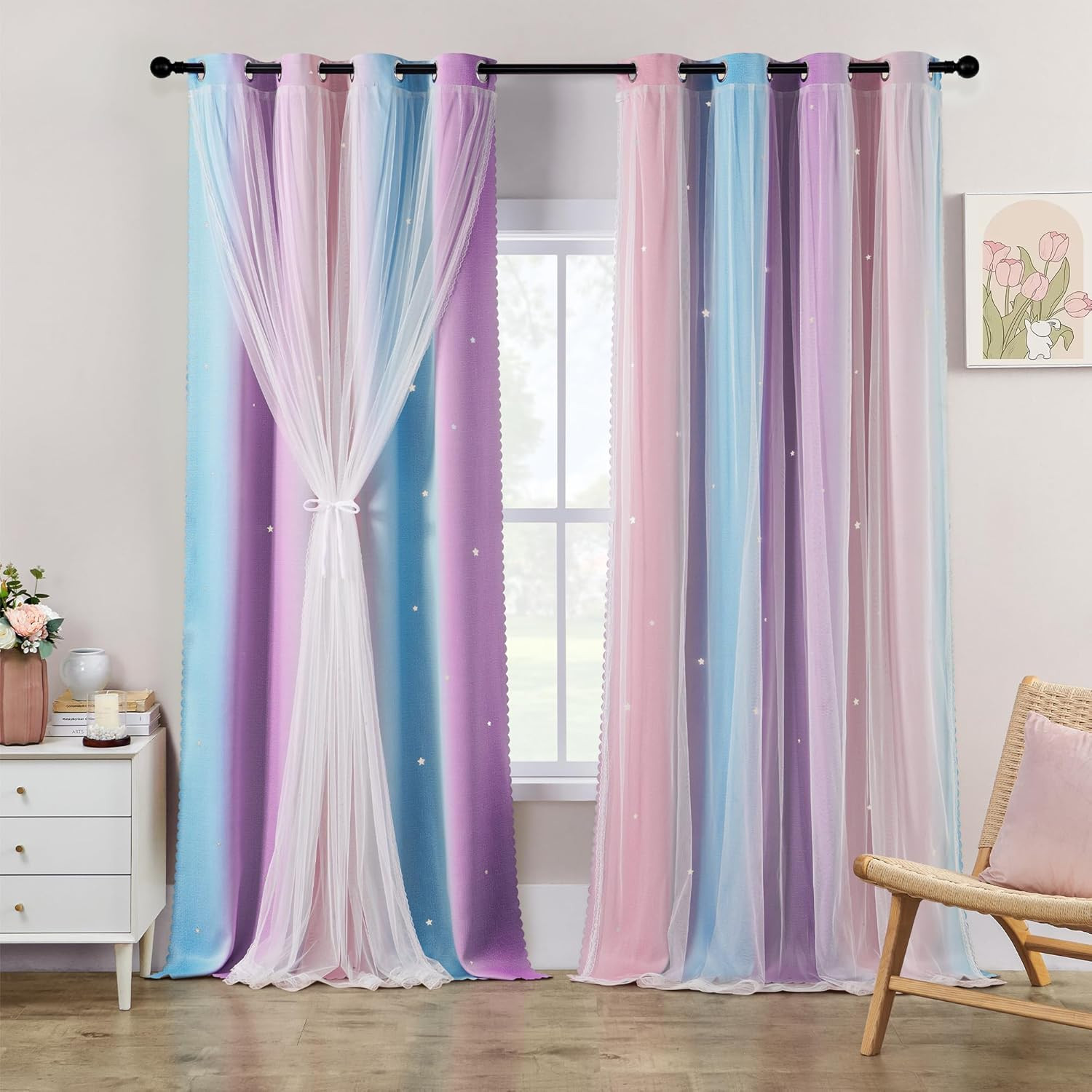 Colorful Rainbow Unicorn Curtains 120″ Long for Girls Bedroom – 2 Panels