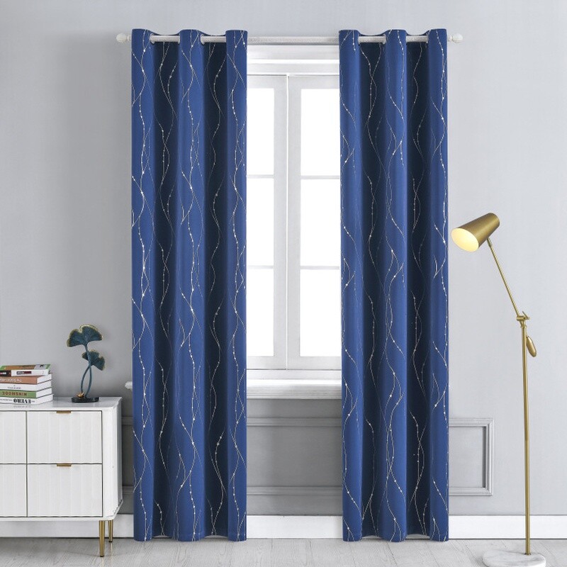 2 Panels Modern Silver Wave Print Curtains Blackout Thermal Grommet Drape Decors