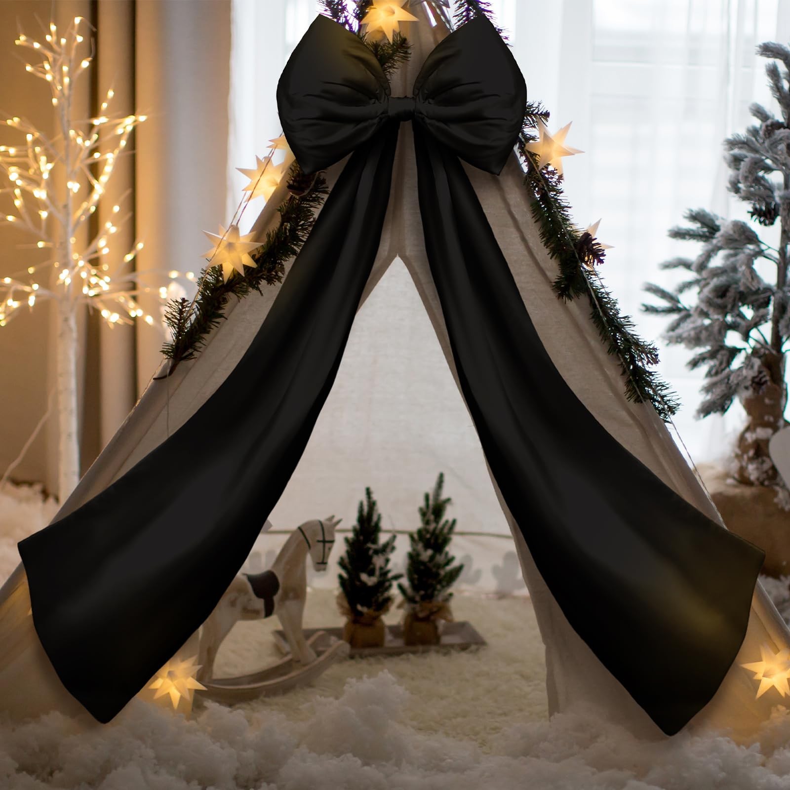 20×47 Inch Christmas Extra Large Satin Bows Tree Topper Black Wreath Decor
