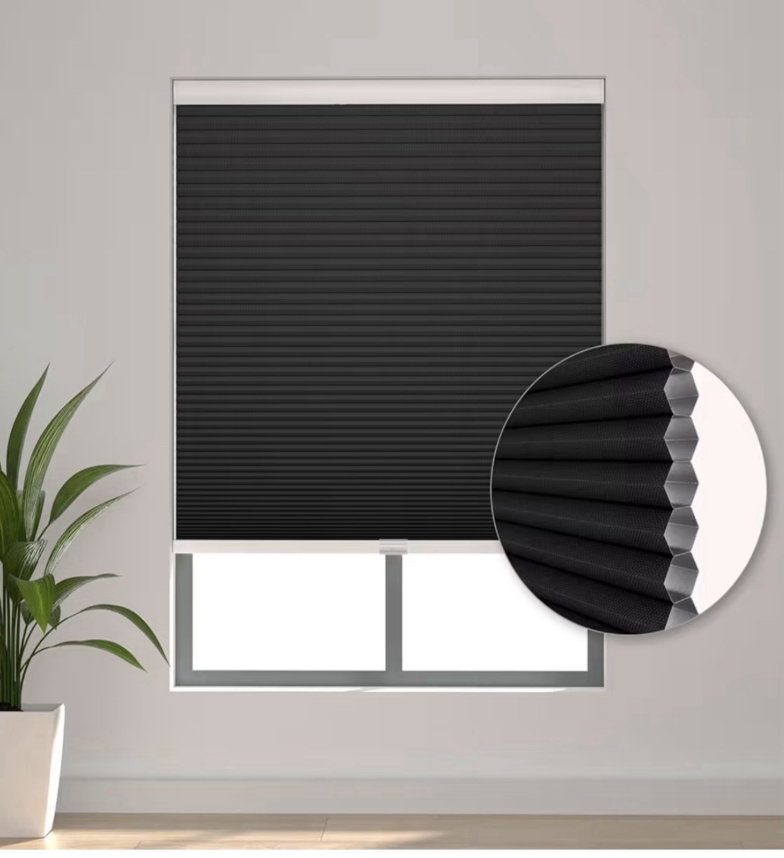 Changshade Cordless Cellular Shades Blackout Honeycomb Shades Black 47” X 64”