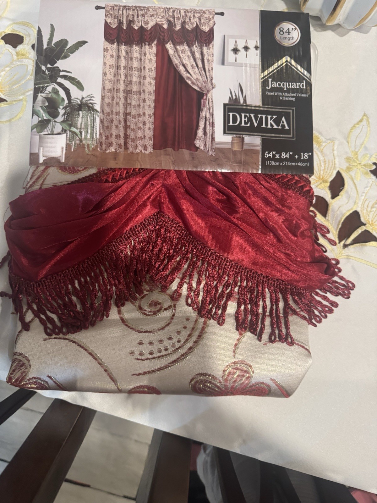 Devika Jacquard Ascot Valance Floral Rod Pocket Curtain 54x84x18in Multi Colors