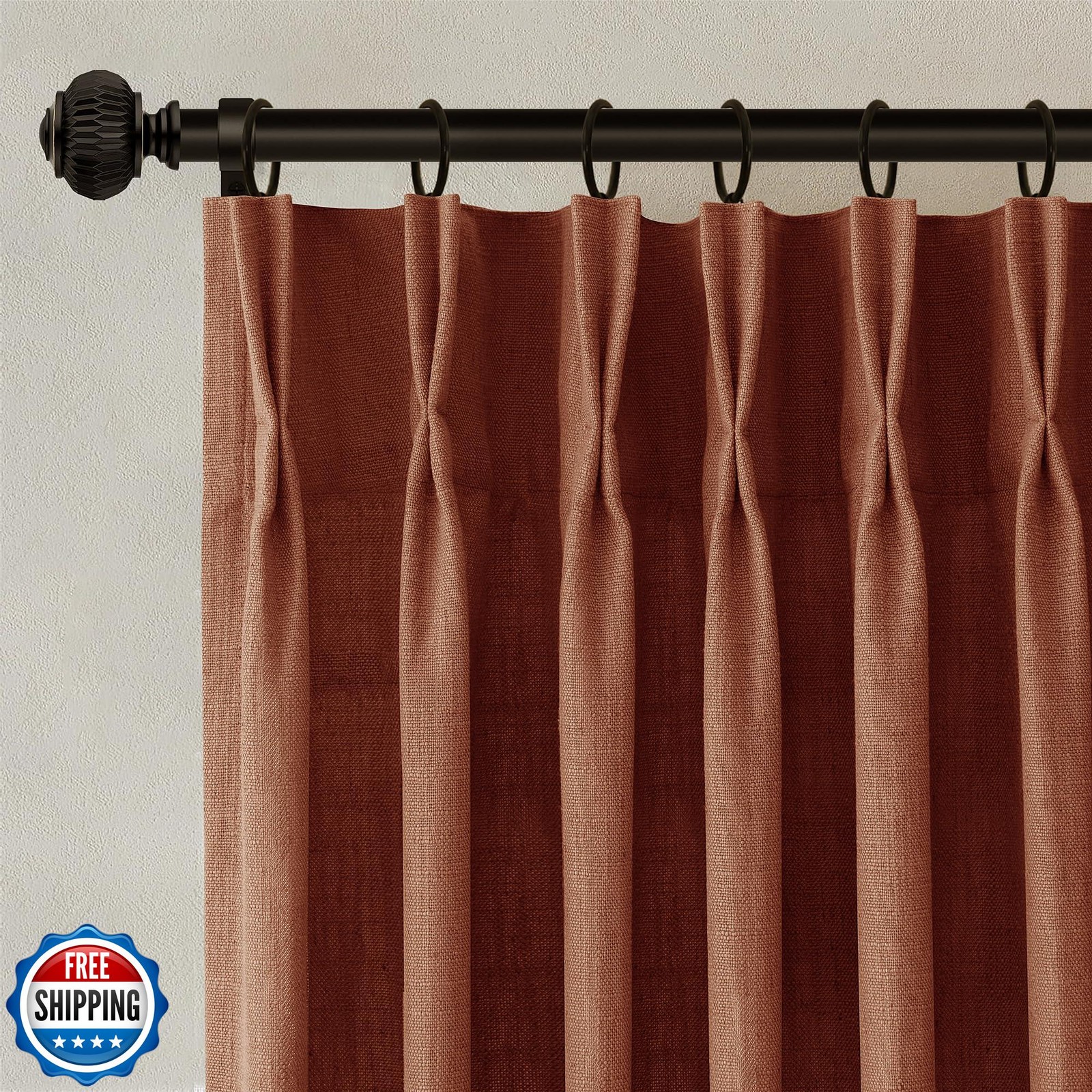 COMON HOME Terracotta Burnt Orange Thick Linen Curtains Pinch Pleated 90 Inch