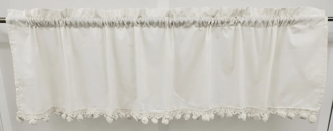 Vintage Classic Ball Fringe Panel Pairs, Tier Pairs, Valances and Tiebacks WHITE