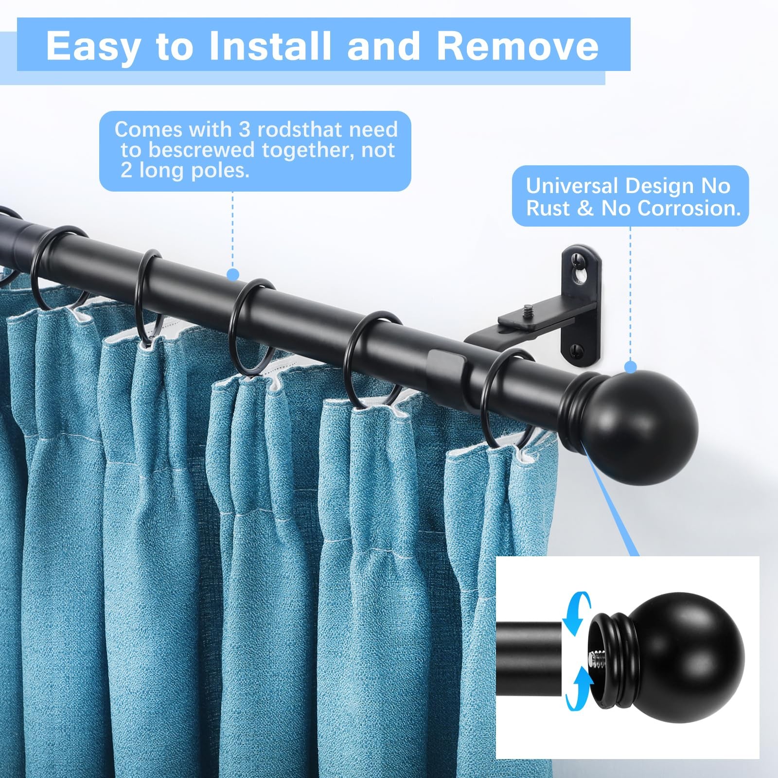Curtain Rods for Windows 16 to 48 Inches, Curtain Rod Max Adjustable Length o…